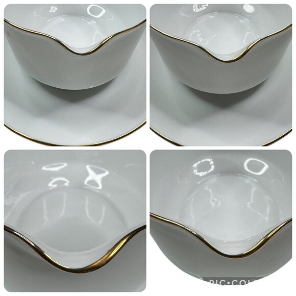 Porcelain Lidded Sugar Bowl White with Gold Trim & Matching Ladle Vintage - Picture 7 of 16